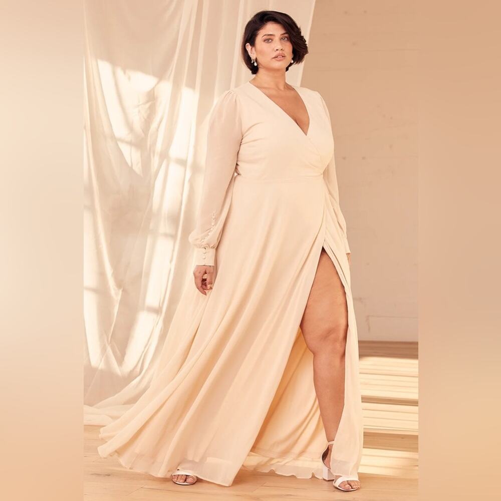 Lulus My Whole Heart Cream Long Sleeve Wrap Maxi Dress
